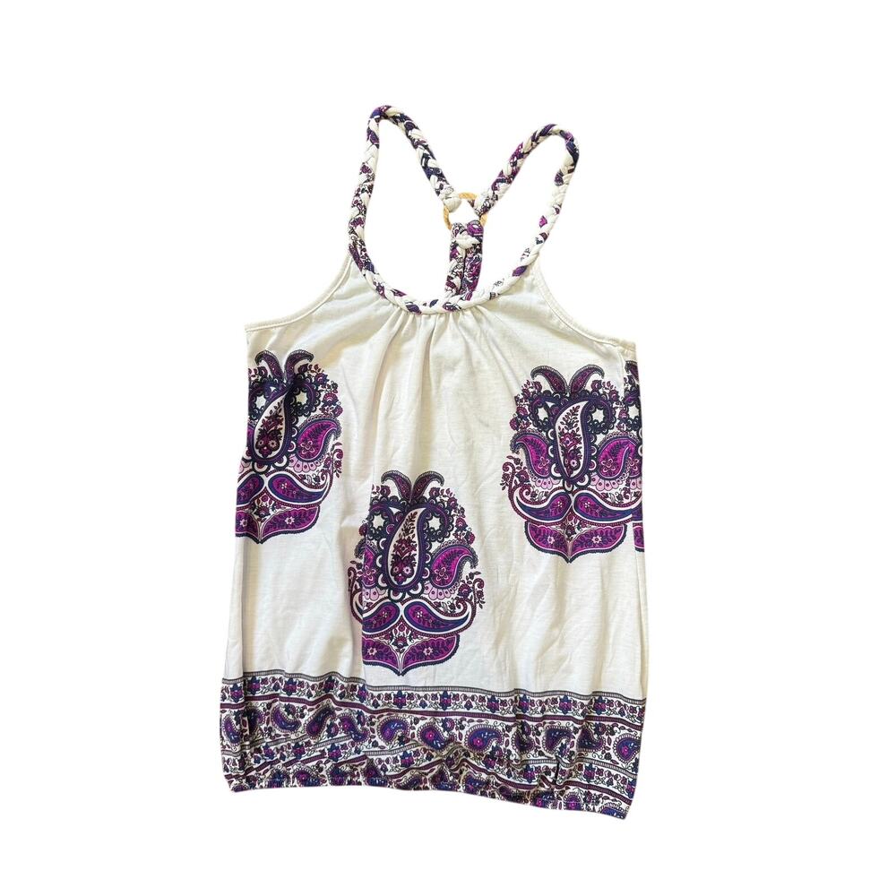 Braided strap Tan Top Purple & White Paisley Pattern